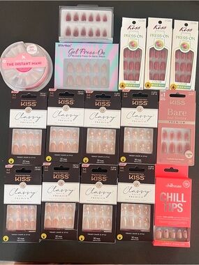 Kiss Assorted Press-On & Gel Nails - Pink, Nude, Clear Accents